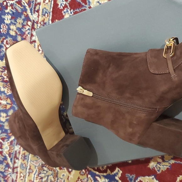 Chain Block Heel Suede Booties - Picture 6 of 12